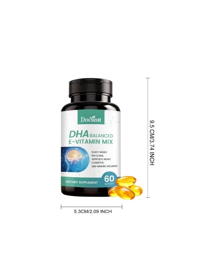 دوكتيت زيت الطحالب Docteat DHA متوازن فيتامين E Softgels - 60 كبسولة الصيغة القائمة على النباتات تدعم صحة القلب والدماغ والمناعة - Image 3